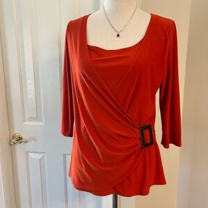 jason maxwell Rust-Red Wrap Blouse with Buckle Detail